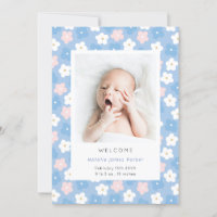 Enkelt blått Blommigt vattenfärg Cute Birth