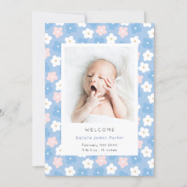 Enkelt blått Blommigt vattenfärg Cute Birth Meddelande