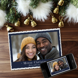 Enkelt blått Grått Snowflake-julfoto Helgdag Julkort