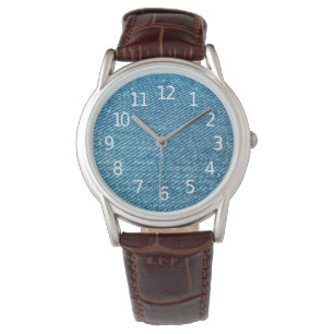 Enkelt blått jeans Denim Textile Struktur Armbandsur