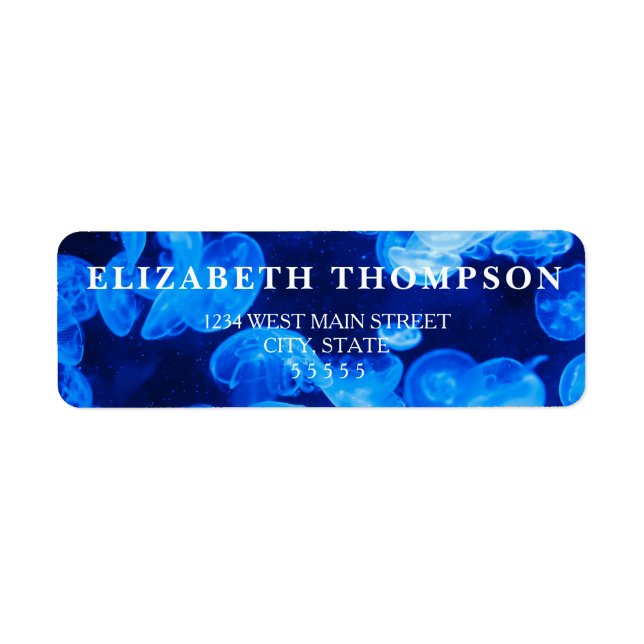 Enkelt blått jellyfish-märke returadress etikett (Framsidan)