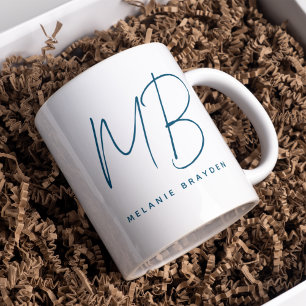 Enkelt blått minimalistiskt två monogram Namn Kaffemugg