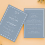 Enkelt blått Monogram allt på en Bröllop Inbjudningar<br><div class="desc">En elegant som är unik, enkel, minimalistisk, traditionell Blue allt i en bröllopsinbjudan. Den har snyggt Dusty blue bakgrund med monogram initialer. Och den formella och professionell vita skripttypografin. Prisvärd, och det är också en digital elektronisk e-inbjudan. All information är anpassade genom att klicka på personlighetsknappen Ta tag i den...</div>