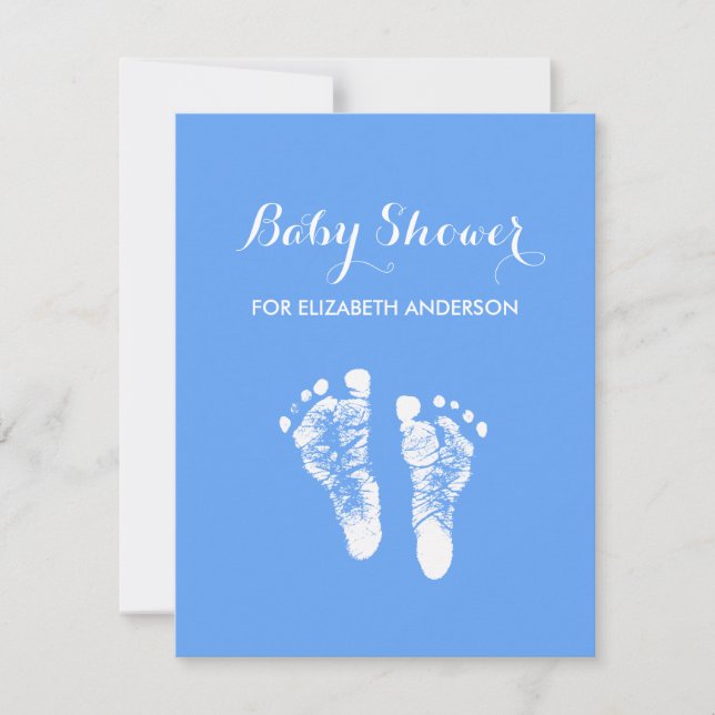 Enkelt blått nyfött fotavtryck Boy Baby Shower Inbjudningar (Framsida)