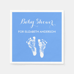 Enkelt blått nyfött fotavtryck Boy Baby Shower Pappersservett