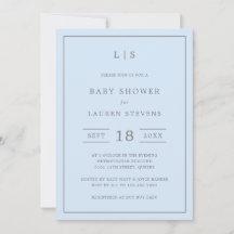 Enkelt blått och Grått Monogram Boy Shower