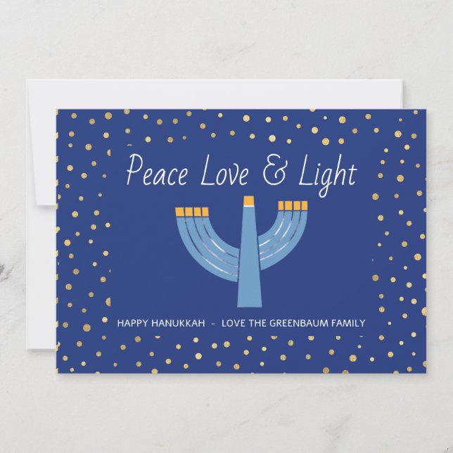 Enkelt blått och guldfärgat hanukah-kort inbjudningar (Framsida)