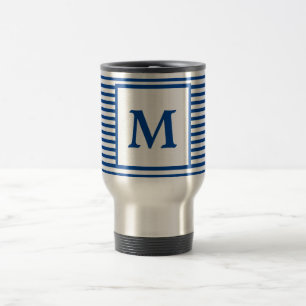 Enkelt blått Rand och Monogram Resemugg