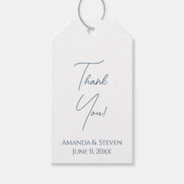 Enkelt blått skript Tack Bröllop Presentetikett