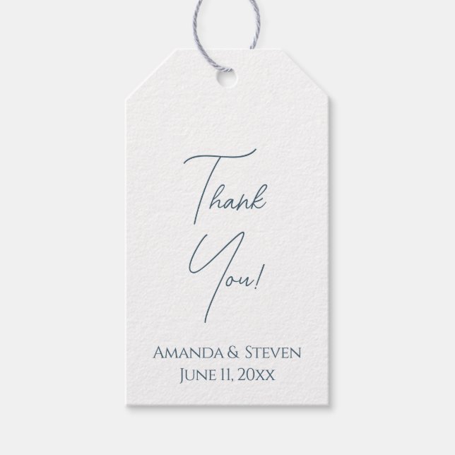 Enkelt blått skript Tack Bröllop Presentetikett (Framsidan)