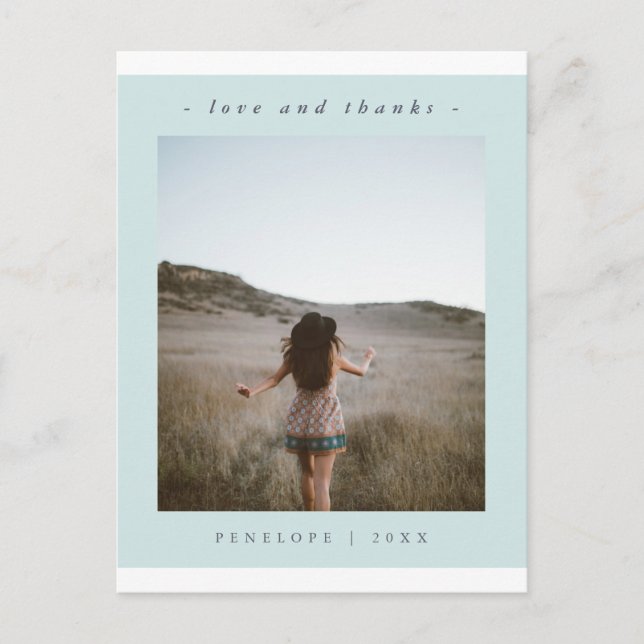 Enkelt blått Tack-foto Studenten Vykort (Framsida)