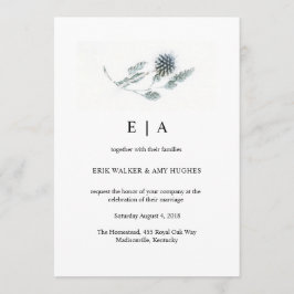 Enkelt blått tjockt Blommigt vattenfärg Bröllop Inbjudningar