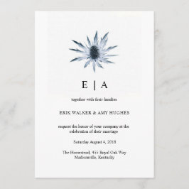 Enkelt blått tjockt Blommigt vattenfärg Bröllop Inbjudningar