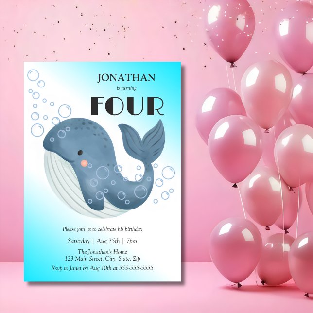 Enkelt blåval Bubble Birthday Inbjudningar (Skapare uppladdad)