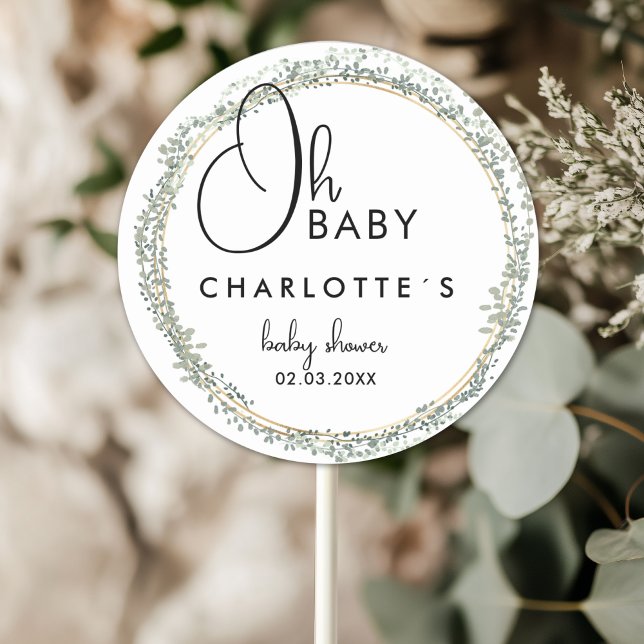 Enkelt, blomkrans Babyskor Runt Klistermärke (Simple, flower wreath Baby Shower Classic Custom Round Sticker with your Name and Date.)