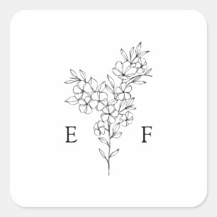 Enkelt Blommar för körsbärssandning Monogram Bröll Fyrkantigt Klistermärke