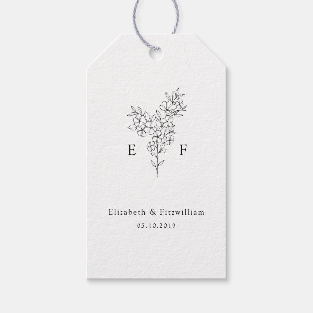 Enkelt Blommar för körsbärssandning Monogram Bröll Presentetikett (Framsidan)