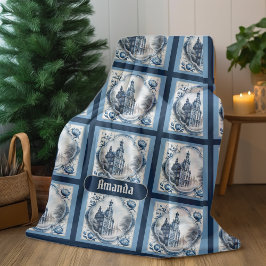Enkelt blommigt palace chinoiserie toile monogram fleecefilt