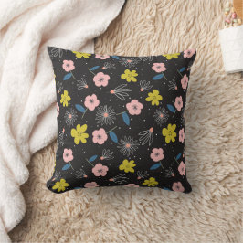 Enkelt Blommönster för svartvit och Rosa Kudde