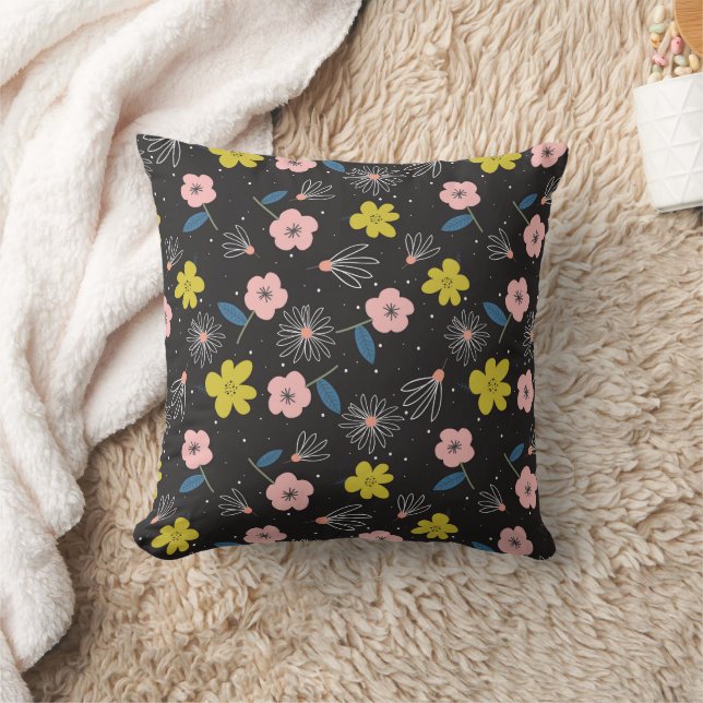 Enkelt Blommönster för svartvit och Rosa Kudde (Filt)