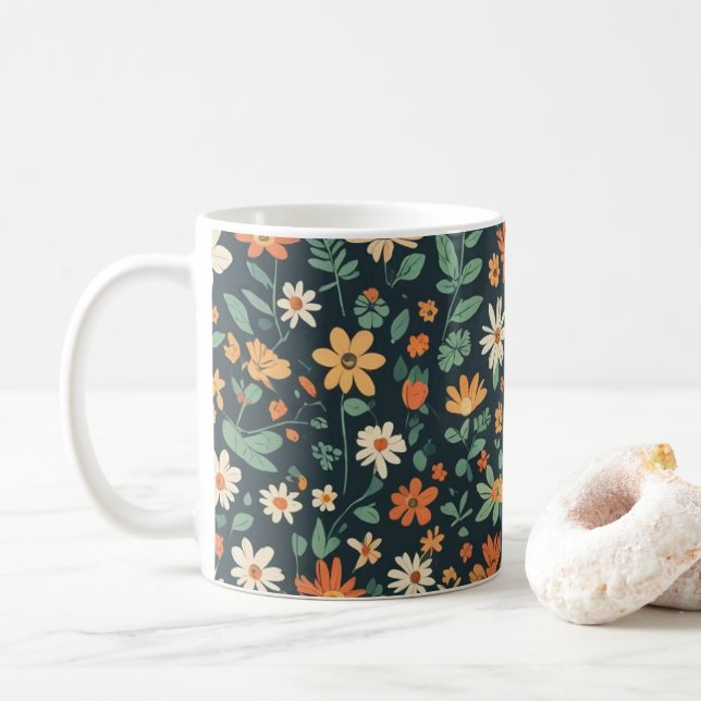 Enkelt blommönster kaffemugg (Med munk)