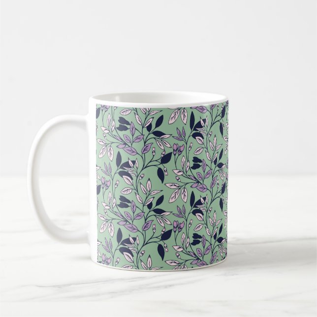 Enkelt Blommönster med miljövänlig Grönt - bakgrun Kaffemugg (Vänster)
