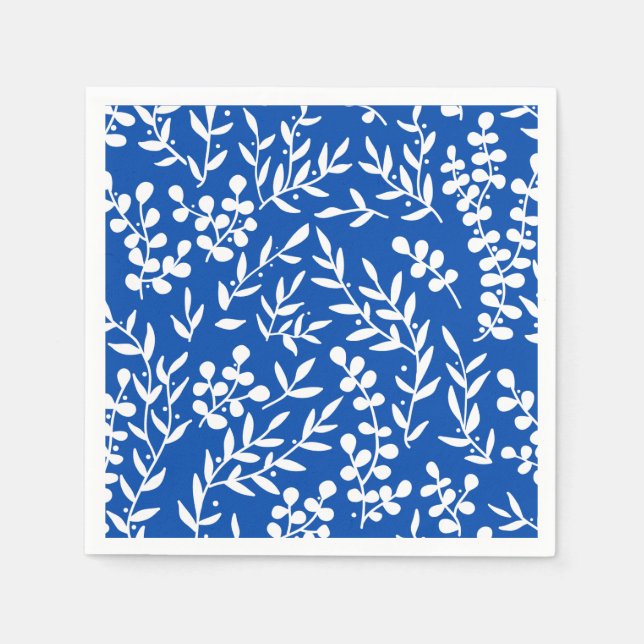 Enkelt blommönster om blått pappersservett (Framsidan)