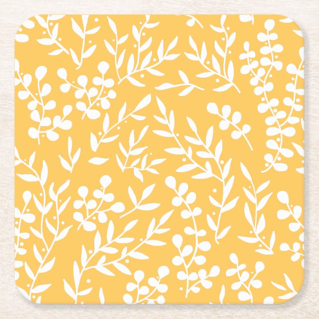 Enkelt blommönster på gult underlägg papper kvadrat (Framsidan)