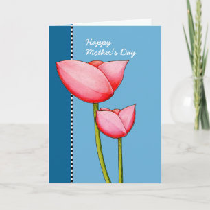 Enkelt Blommor blått Mors dag-kort Kort