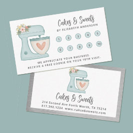 Enkelt Blue Mixer Blommigt Cake Bakery Business Lojalitetskort