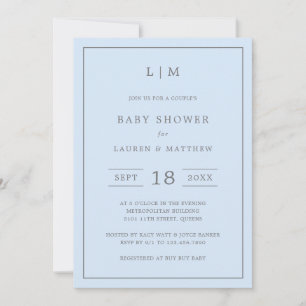 Enkelt Blue Monogram Boy Par Baby Shower Inbjudningar
