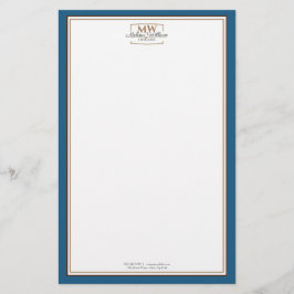 Enkelt Blue White Monogram Business Brevpapper