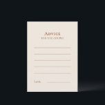 Enkelt Boho Ivory Bröllop Advice-kort Rådkort<br><div class="desc">Den här enkla Boho Ivory Bröllop Advice Card-designen har en sofistikerad, muterad palett av elfenben i neutralt parad med en fantastisk blandning och matchningsalternativ för rost terracotta, sage grönt och plum. Den underskattade elegansen av enkel typografi och mjuka bågar skapar en lugnande och polerad estetik med klassisk minimalistisk stil. De...</div>