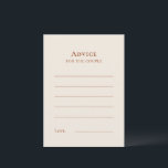 Enkelt Boho Ivory Bröllop Advice-kort Rådkort<br><div class="desc">Den här enkla Boho Ivory Bröllop Advice Card-designen har en sofistikerad, muterad palett av elfenben i neutralt parad med en fantastisk blandning och matchningsalternativ för rost terracotta, sage grönt och plum. Den underskattade elegansen av enkel typografi och mjuka bågar skapar en lugnande och polerad estetik med klassisk minimalistisk stil. De...</div>