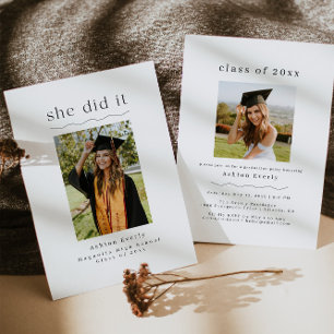 Enkelt Boho-minimalistiskt foto Studenten Inbjudan