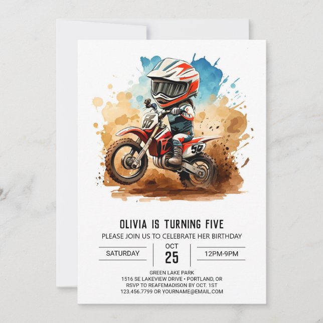 Enkelt Boho Motorcycle Birthday Inbjudningar (Framsida)