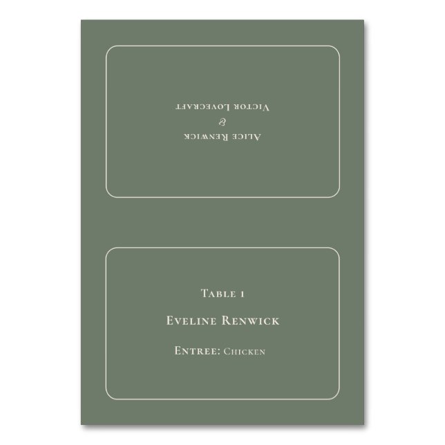 Enkelt Boho Sage Entree-valfritt mappat platskort Bordsnummer (Framsidan)