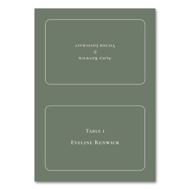 Enkelt Boho Sage Grönt Bröllop-mappat platskort Bordsnummer (Framsidan)