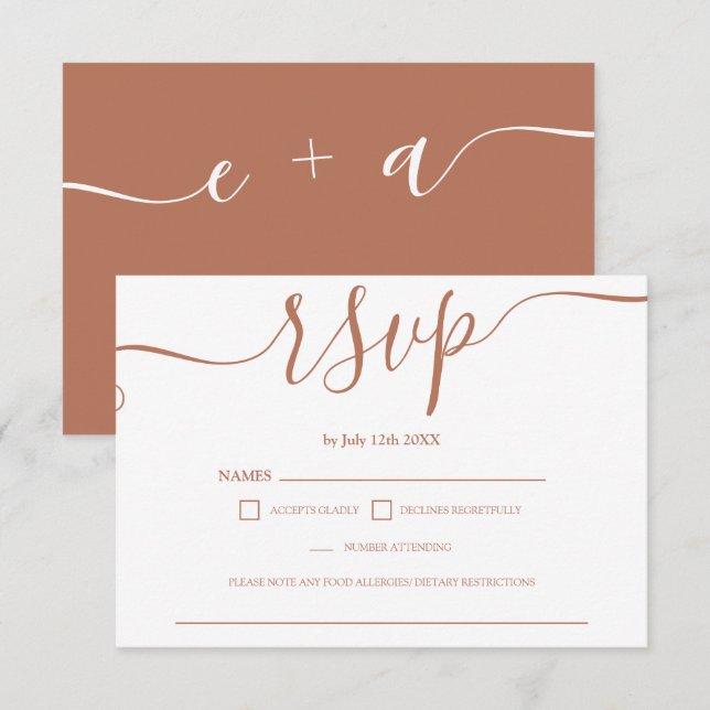 Enkelt boho terracotta bröllop OSA monogram Kort (Fram/baksida)