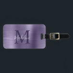 Enkelt borstat metalliskt midnattsmonogram Lila Bagagebricka<br><div class="desc">Enkelt borstad metallisk Lila,  vid midnatt,  monogram bagagemärkning</div>