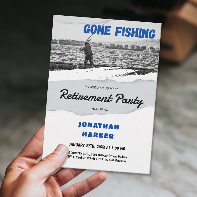 Enkelt Borta fiske Pension Party Inbjudningar (Simple Gone Fishing Retirement Party Invitation)
