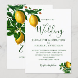 Enkelt botaniskt citroner Grönt Monogram Elegant Inbjudningar