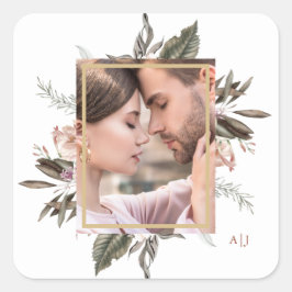 Enkelt botaniskt fotfoto Ram med monogramkvadrat Fyrkantigt Klistermärke