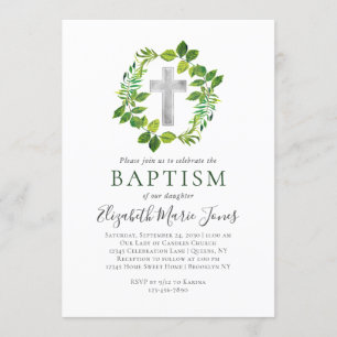 Enkelt botaniskt grönt andedräkt Kor-baptism Inbjudningar