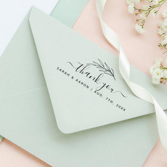 Enkelt botaniskt Löv-skript Tack Bröllop Stämpel (Skapare uppladdad)
