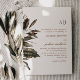 Enkelt botaniskt med Monogram Photo Bröllop Invit Inbjudningar