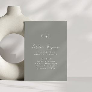 Enkelt botaniskt minimalistiskt monogram Grått Brö Inbjudningar
