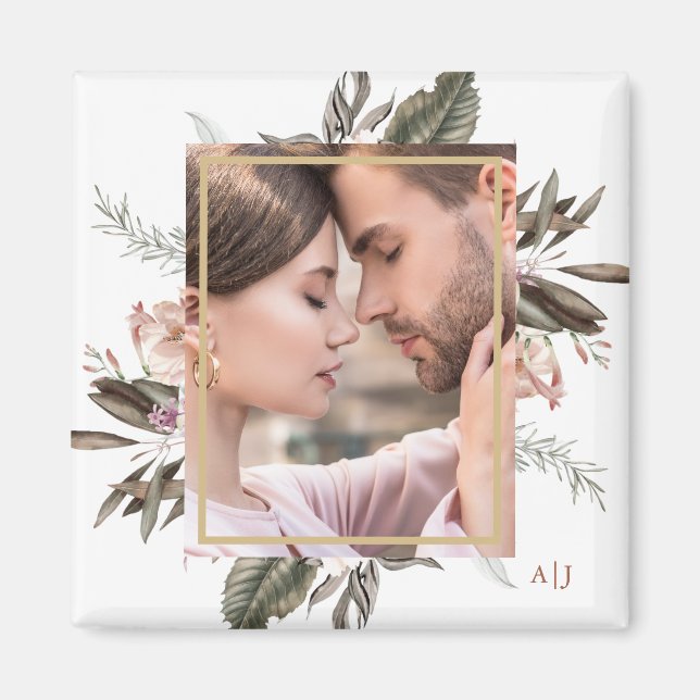 Enkelt botaniskt ramfoto Monogram Magnet (Framsidan)