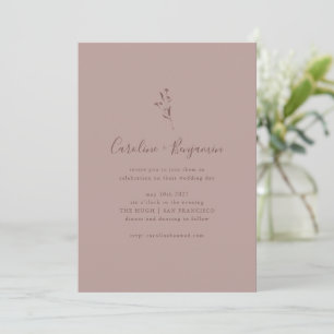 Enkelt botaniskt skript Dusty Mauve Boho Bröllop I Inbjudningar