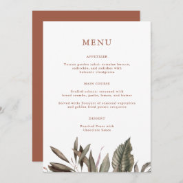 Enkelt botaniskt terracotta Monogram Bröllop Menu
